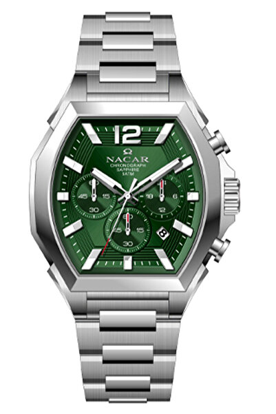 Nacar Sapphire Glass Sports Silver - Green Men's Wristwatch Nc08-29430744-Anm