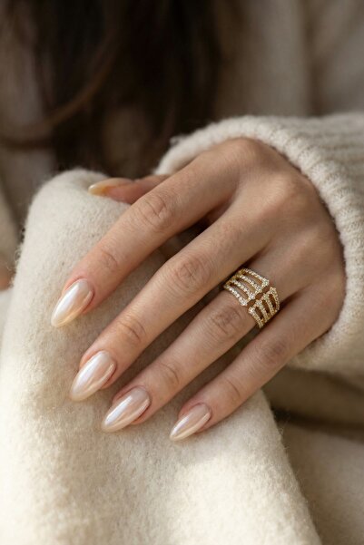 Alexis Carrel خاتم جلوري متعدد الصفوف مرصّع بالأحجار قابل للتعديل من الذهب