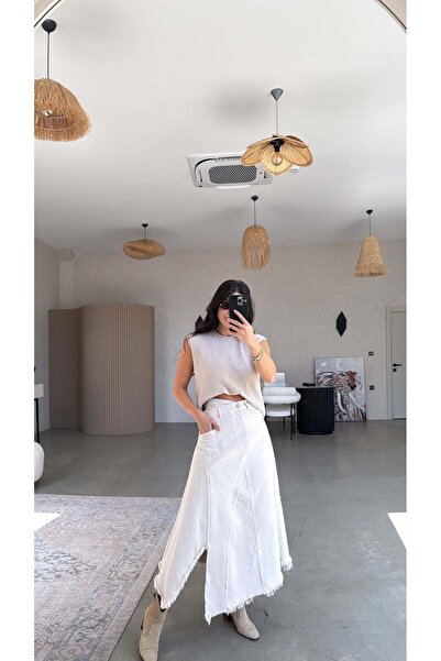 Buket Teke تنورة جينز بيج أصلية بتفاصيل عتيقة