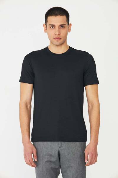 White Stone Black Crew Neck Basic T-shirt