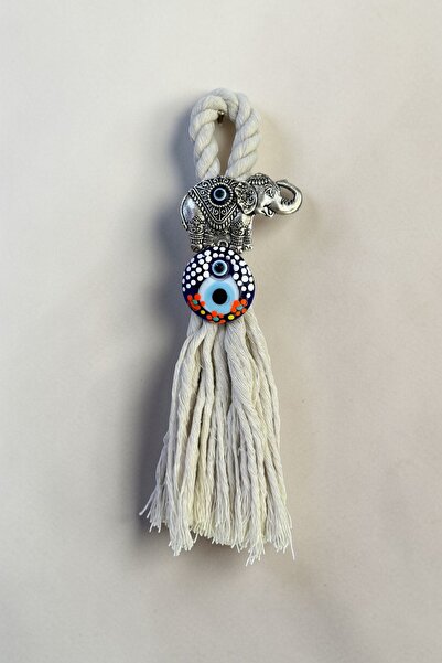 NazarNovaStore Nazarlıklı Fil Figürlü Kapı Kolu Süsü – El Yapımı Püsküllü Naz...