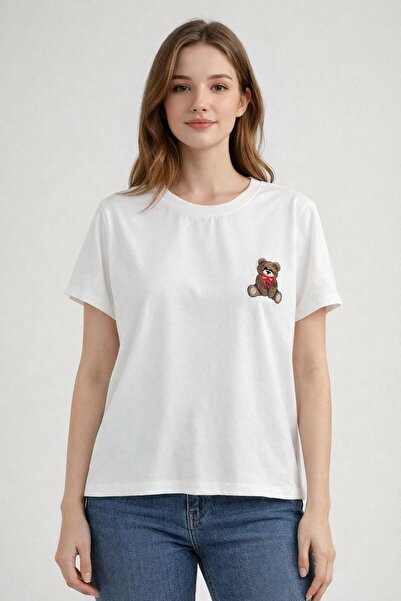 moda paketi تي شيرت تيدي بير مطرز للسيدات - تي شيرت أساسي للاستخدام اليومي