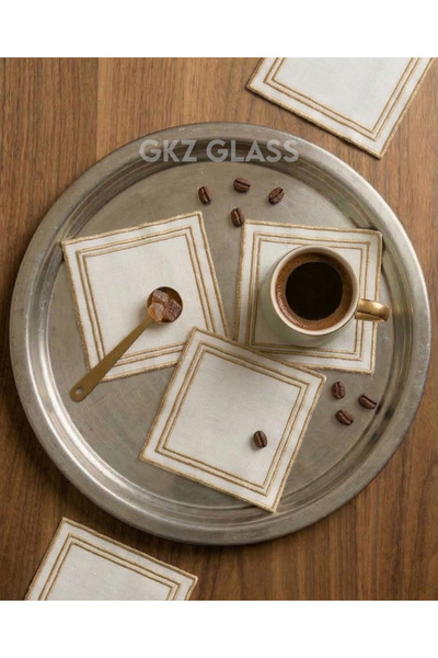 gkzglass home dekor 6 قطع من مناديل الكوكتيل المطرزة على قماش الكتان وفوط تقد...