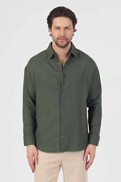 Danger Cămașă pentru bărbați, bumbac în in piese, kaki