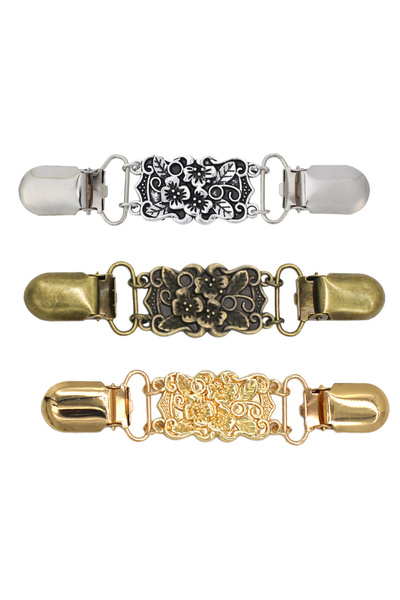 Choice1 Sef of 3pcs Retro Cardigan Clips Fasteners Flower Pattern Back Cinch ...