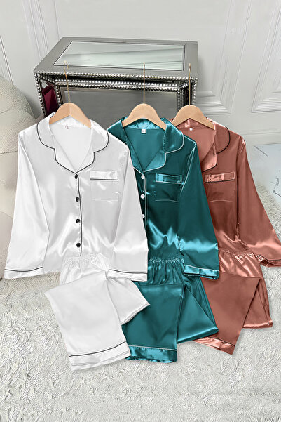 Sweet Dream 6 Pcs Silk Satin Pajama Set for Women Long Shirts and Pants Sleep...