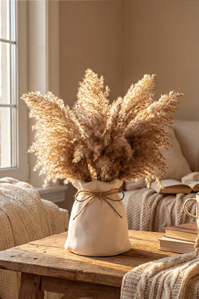 hatish Sack Stone Vase and Pampas Grass – Handmade - Home Decoration - Minima...