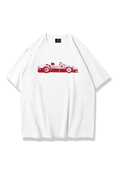 ROYAL FASHİON Unisex Red Cabrio Tshirt White