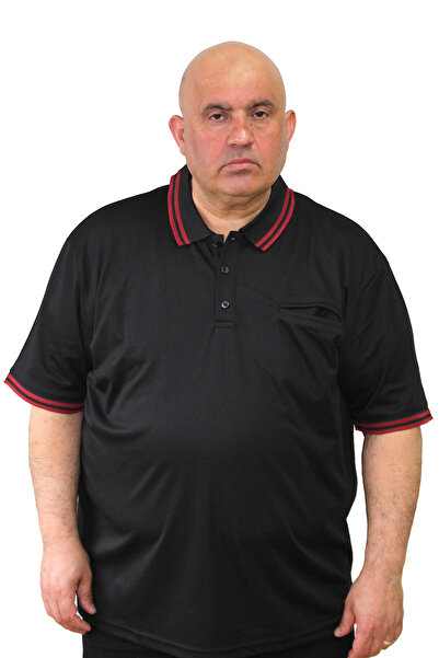 Ramon Miele Men's Plus Size Double Striped Knitwear Polo Collar T-Shirt