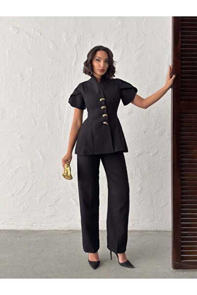 Maxi modena Gold Button Detailed Peplum Cut Stylish Women's Suit