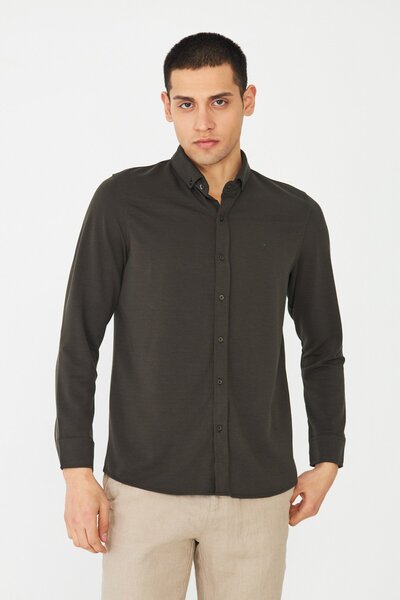 White Stone Khaki Men's Long Sleeve Shirt