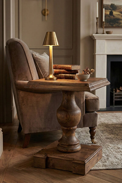 Woodenbend Bruno Ceviz Doğal Masif Rustik Yan Sehpa Kayın Ağacı El Yapımı Kla...