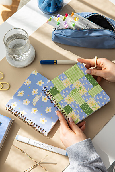 PAPERORA 15x16 Spiralli Karton Kapak 2'li Noktalı Not Defter Seti - Patchwork