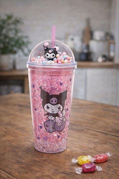 HEPBİMODA My Melody & Kuromi Figürlü Simli Işıklı Pipetli Bardak Kawaii Tasar...