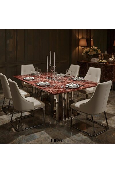 Grand CNS Group ELVIA Doğal Mermer Masa, Krom Ayaklı, Özel Tasarım