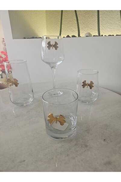 MİMSEGÜN DEKOR Gold Butterfly Figured Whisky Glass Single