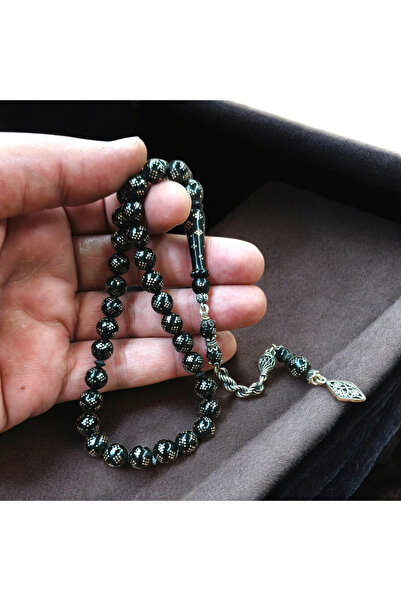 İnan Tesbih 8X8 mm Silver Inlaid Silver P Tasseled Kuka Sphere Cut Rosary