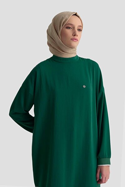 Armine TREND Kolları Ribanalı Arkadan Uzatmalı Basic Tunik-Zümrüt 25YT449