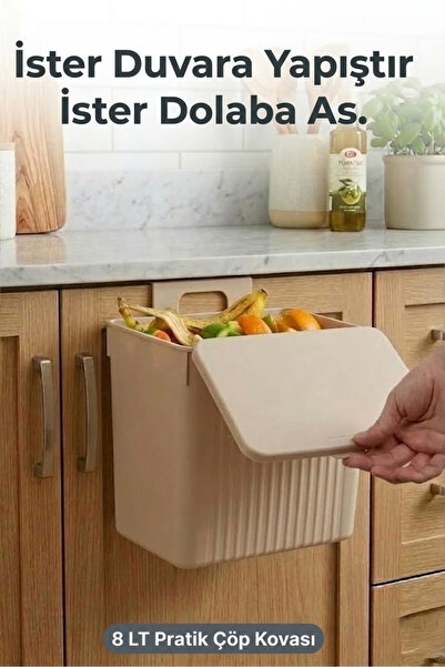 EFFE HOME Askılı ve Yapışkanlı Mutfak Ve Banyo İçin Pratik Çöp Kovası 8LT