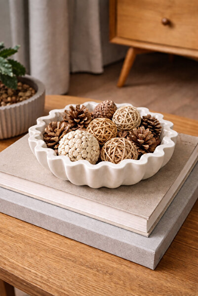 Soul Stone Atelier Decorative Wavy Stone Bowl White Color