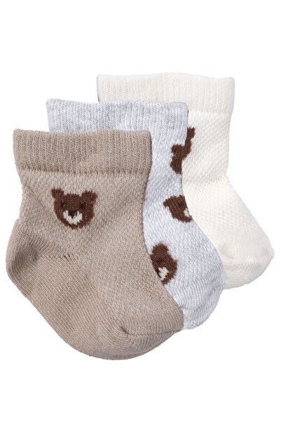 bebegen جوارب للأطفال الأولاد باللون البني الفاتح والأبيض على شكل دمية دب منق...