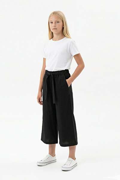 zahider Girl's Pocketed Summer Ayrobin Pants with Elastic Waist and Belt