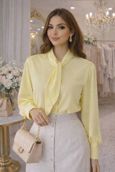 PINTORE Kadın Sarı Fular Detaylı Gömlek