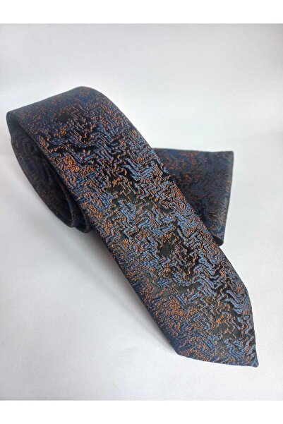 Kravatistan Navy Blue Patterned Thin Tie Handkerchief Set 5.5cm