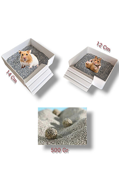 Salıncak Hamster Tuvalet Kabı Rampalı (BEYAZ) + 500gr Aktif Karbonlu Topaklan...