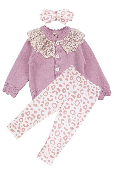 bebegen Baby Girl Pink Leopard Printed Piece Knitwear Cardigan Eyelet Embroid...