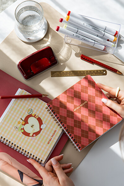 PAPERORA 15x16 Spiralli Karton Kapak 2'li Düz Çizgisiz Not Defter Seti - Elma