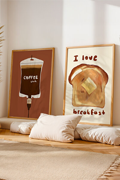ArtDropsco 2'li Modern Mutfak Tablo Seti Kahve ve Kahvaltı Poster Duvar Dekor...