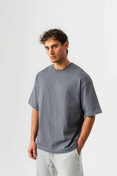 BORZ تي شيرت رجالي 100% قطن Oversize Basic ذو ياقة دائرية