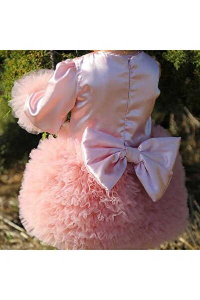 bebegen Girls' Powder Tulle Loose Ruffle Back Bow Dress