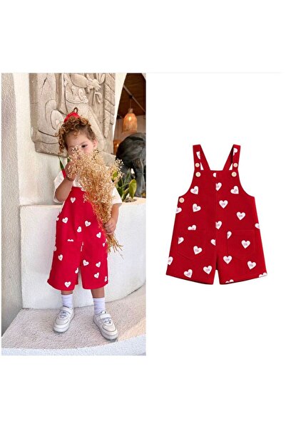 La'ciel prss KIZ ÇOCUK KALP DESENLİ SALOPET ŞORT&BASİC TSHİRT