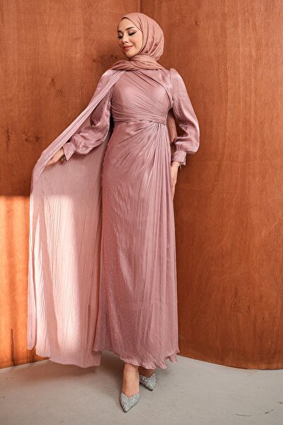 İmajButik Rochie de seară cu detalii din pelerină de voal și pietre drapatate