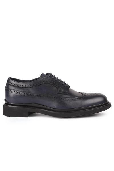Platin Navy Blue Leather Lace-Up Men's Classic Shoes