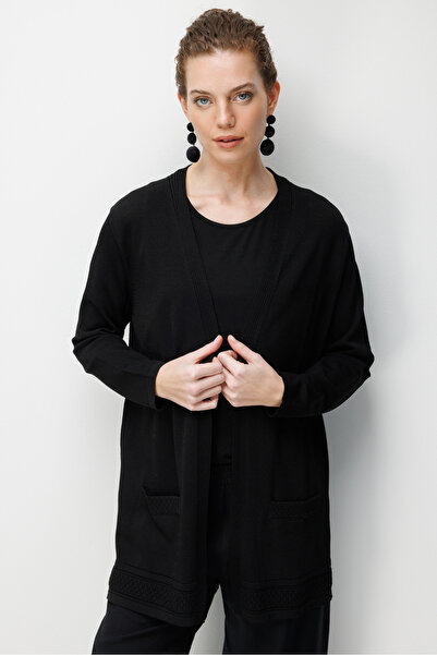 Desen Triko Women's V-Neck Skirt with Diamond Pattern Open Front Fine Knit Ca...