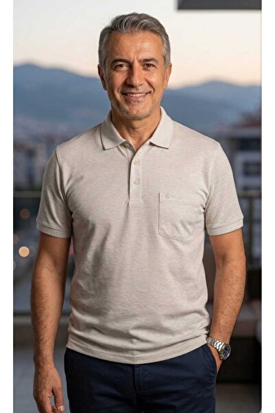 güncüoğlu Ανδρικό μπλουζάκι ζακάρ με κοντό μανίκι και γιακά πόλο Με τσέπες