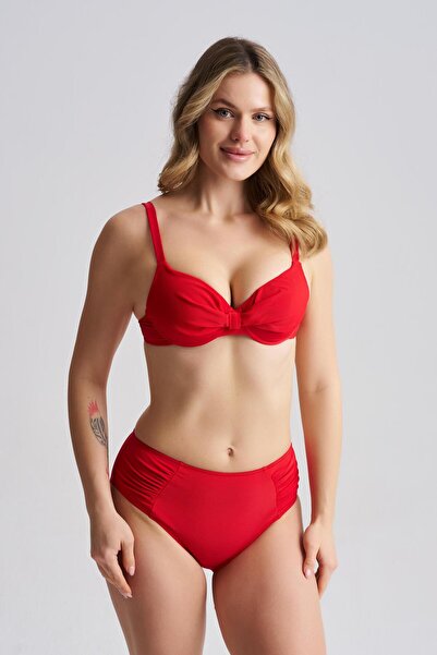 AQUAVİVA Women's Nadia Covered Wired Bikini Set Red Thin Ribbed