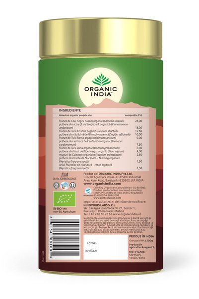 Organic India Tulsi (Busuioc Sfant) Masala Chai | Relaxant & Regenerant, 100g