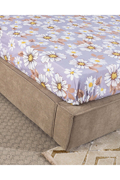 REDTAG Grey Daisy Printed Fitted Sheet Double Size 135cm x 200cm