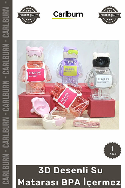 Carlburn إنتاج خاص لزجاجة مياه مدرسية للأطفال مانعة للتسرب مع شفاط وحزام، تصم...