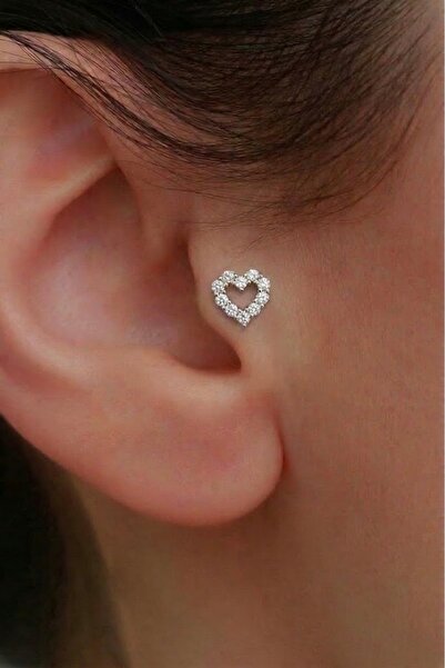 alysa jewelry Cerrahi Çelik Zirkon Taşlı kalp Piercing, Tragus, conch, heliks...