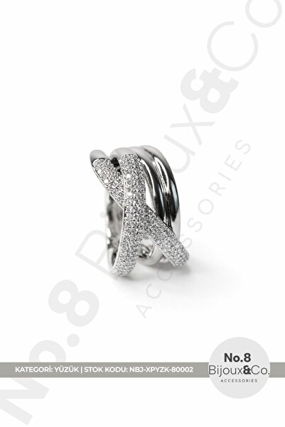 No.8 Bijoux&Co. Accessories Xuping Parlak Zirkon Taş Detaylı Çapraz Gümüş Ren...