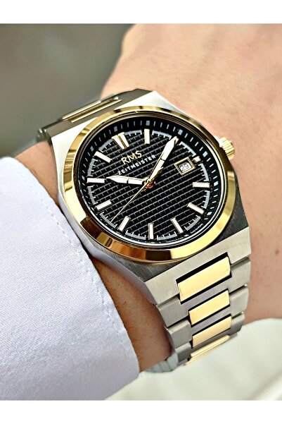 Romanson Silver-Gold Color Steel Cord Steel Case Men's Wristwatch with Calend...