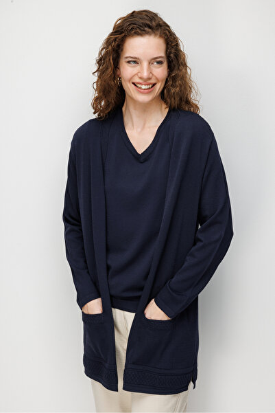 Desen Triko Women's V-Neck Skirt with Diamond Pattern Open Front Fine Knit Ca...