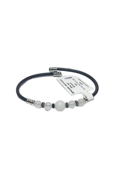 Janti Jtss26Blk1768 Stainless Steel Bracelet Silicone Coating White Agate Hem...