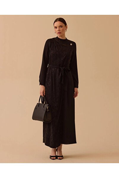 SCL Desenli Kuşaklı Jakar Elbise