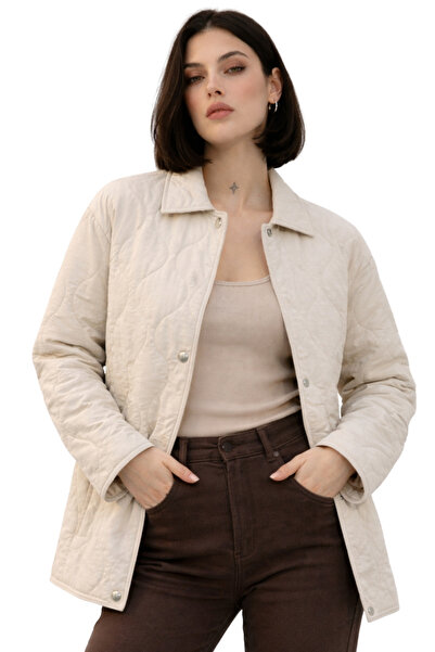 freemen Women's Stone Patterned Snap Fastener Double Pocketed Oversized Quilt...